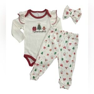 *New* Chickpea “My First Christmas” Bodysuit Pants Set with Headband 6/9 Months